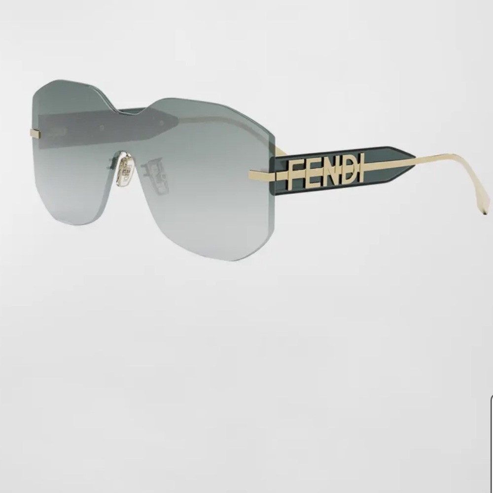 Fendi
Fendigraphy Rimless Geometric Nylon & Metal Shield Sunglasses